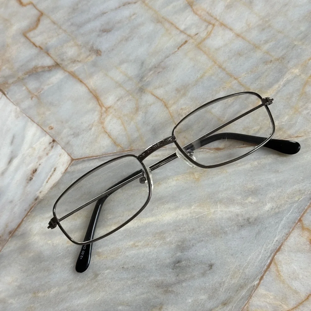 Men's or Womens +2.00 Reading Glasses Rectangle Metal Frame Glasses in Silver +2